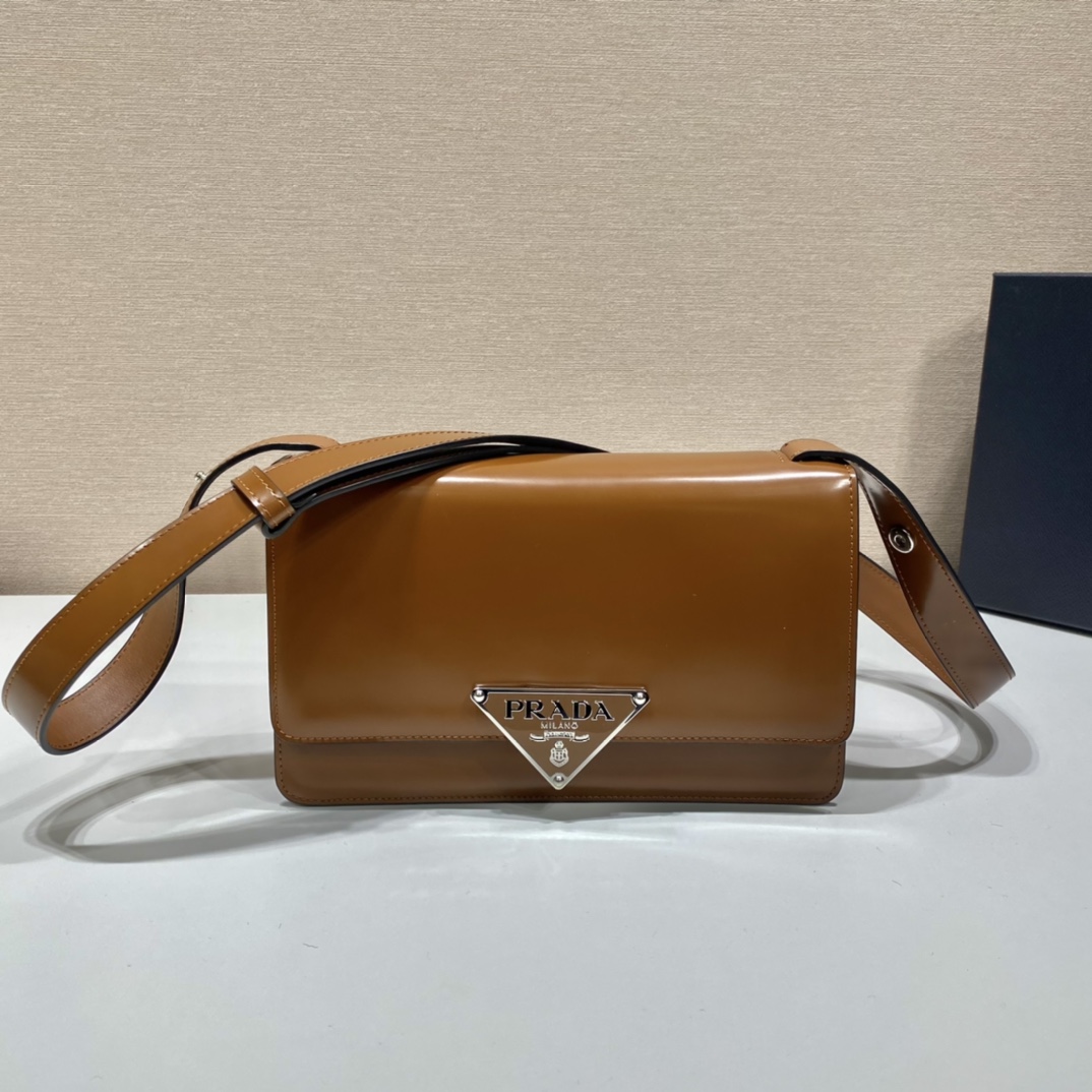 Prada Leather Bag Shoulder Bag Handbag Brown 1BD321